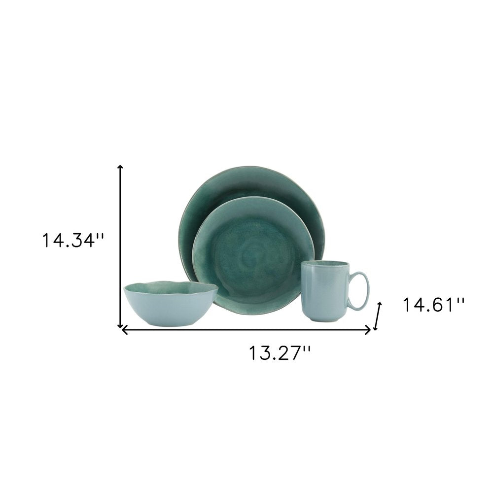 Green Sixteen Piece Ceramic Service For Four Dinnerware Set HomeRoots
