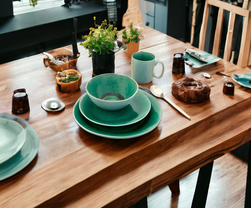 Green Sixteen Piece Ceramic Service For Four Dinnerware Set HomeRoots