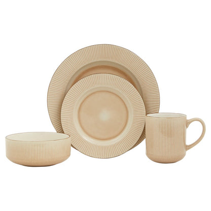 Sand Sixteen Piece Round Striped Ceramic Service For Four Dinnerware Set HomeRoots