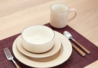 Sand Sixteen Piece Round Striped Ceramic Service For Four Dinnerware Set HomeRoots