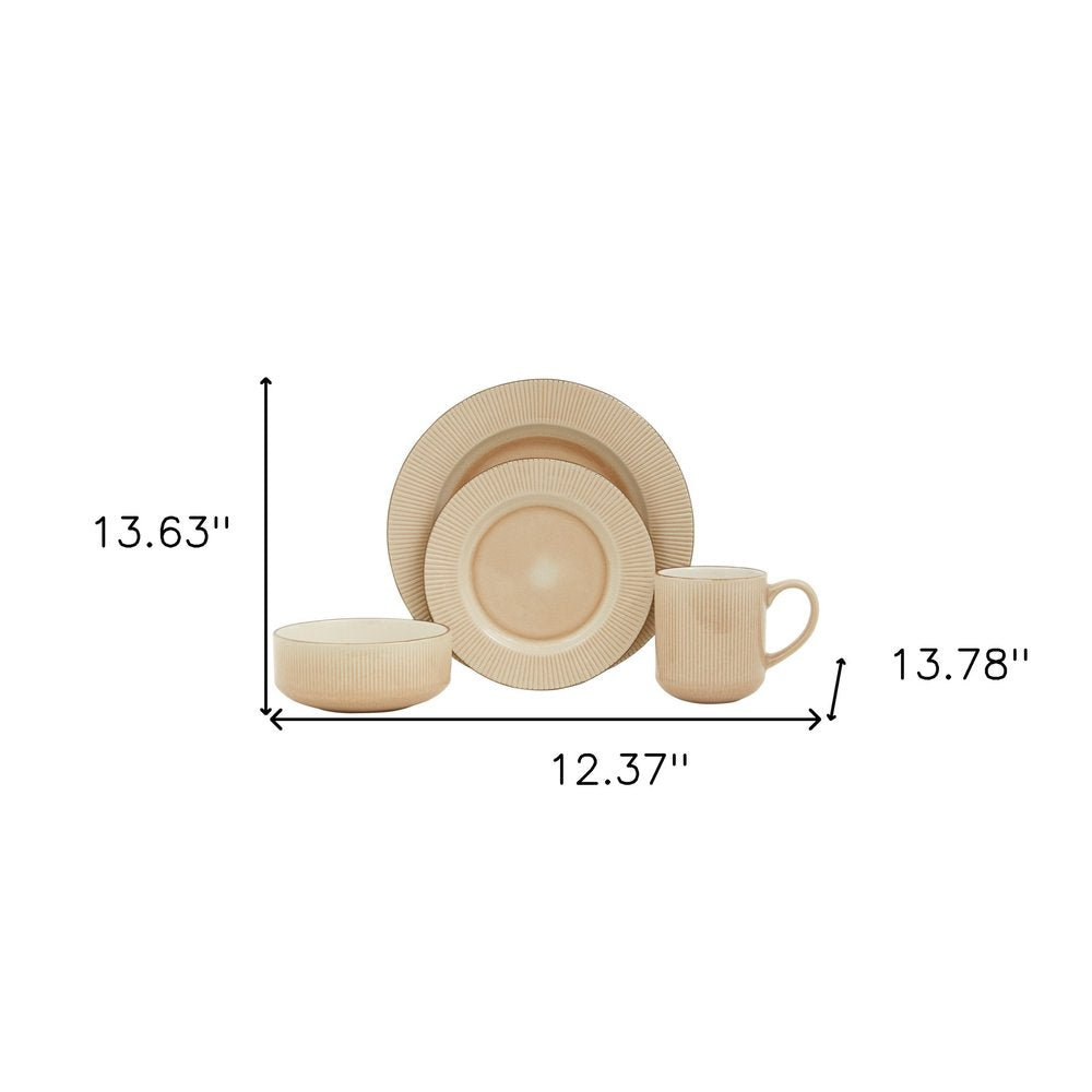Sand Sixteen Piece Round Striped Ceramic Service For Four Dinnerware Set HomeRoots