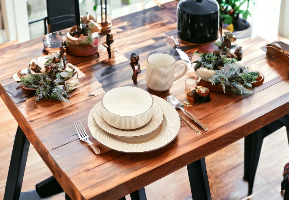 Sand Sixteen Piece Round Striped Ceramic Service For Four Dinnerware Set HomeRoots