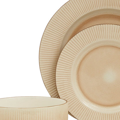 Sand Sixteen Piece Round Striped Ceramic Service For Four Dinnerware Set HomeRoots