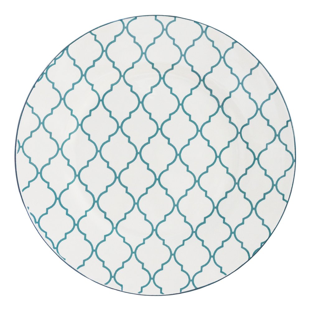 Turquoise Sixteen Piece Round Trellis Ceramic Service For Four Dinnerware Set HomeRoots