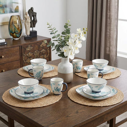 Blue and White Sixteen Piece Round Floral Ceramic Service For Four Dinnerware Set HomeRoots
