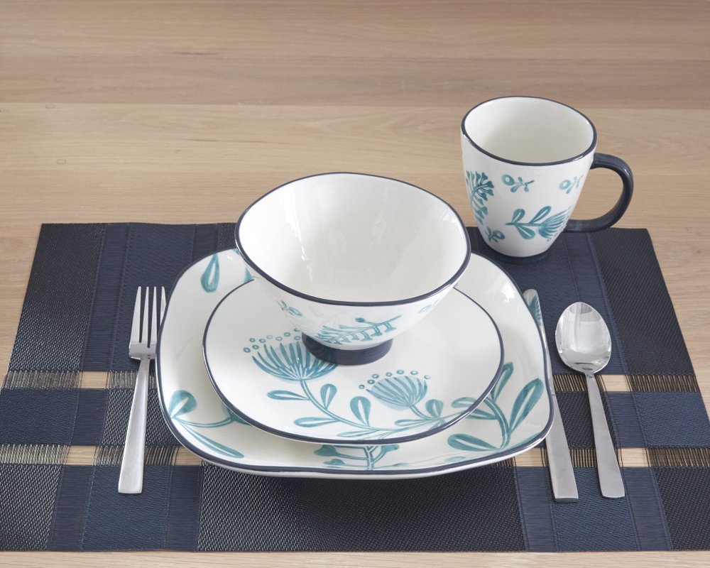Blue and White Sixteen Piece Round Floral Ceramic Service For Four Dinnerware Set HomeRoots