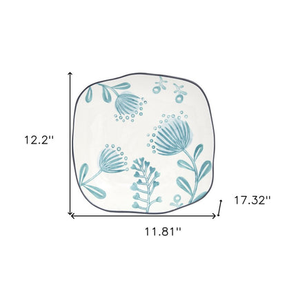 Blue and White Sixteen Piece Round Floral Ceramic Service For Four Dinnerware Set HomeRoots