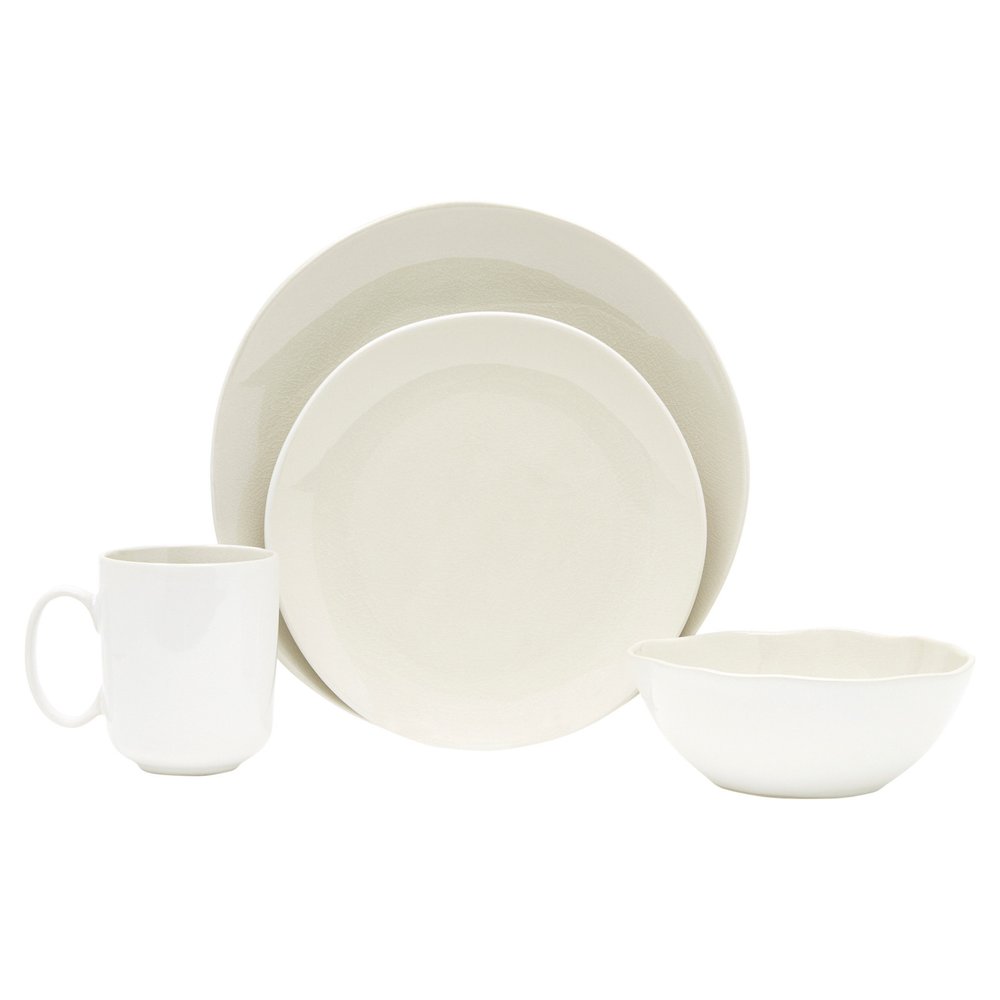 White and Natural Sixteen Piece Round Ceramic Service For Four Dinnerware Set HomeRoots