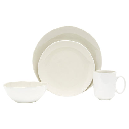 White and Natural Sixteen Piece Round Ceramic Service For Four Dinnerware Set HomeRoots