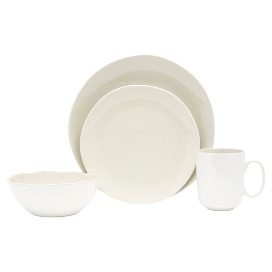 White and Natural Sixteen Piece Round Ceramic Service For Four Dinnerware Set HomeRoots
