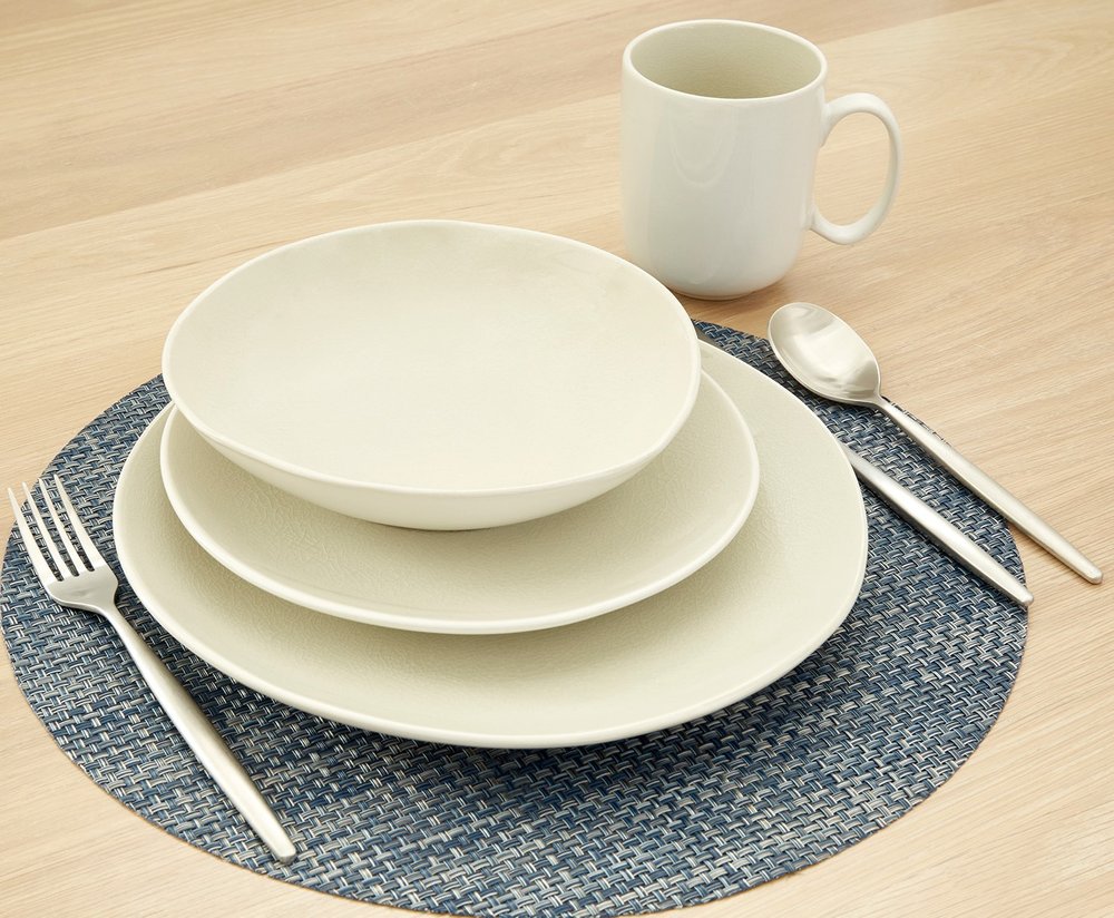White and Natural Sixteen Piece Round Ceramic Service For Four Dinnerware Set HomeRoots