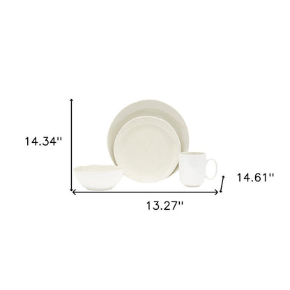 White and Natural Sixteen Piece Round Ceramic Service For Four Dinnerware Set HomeRoots