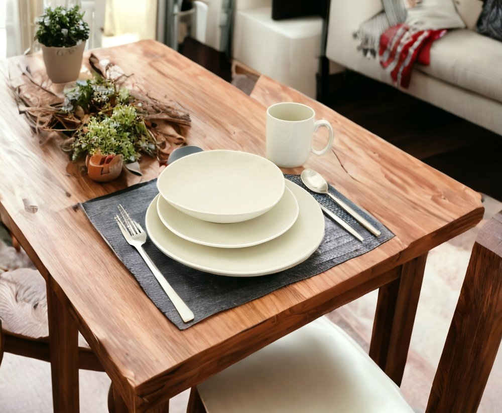 White and Natural Sixteen Piece Round Ceramic Service For Four Dinnerware Set HomeRoots