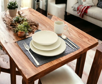 White and Natural Sixteen Piece Round Ceramic Service For Four Dinnerware Set HomeRoots