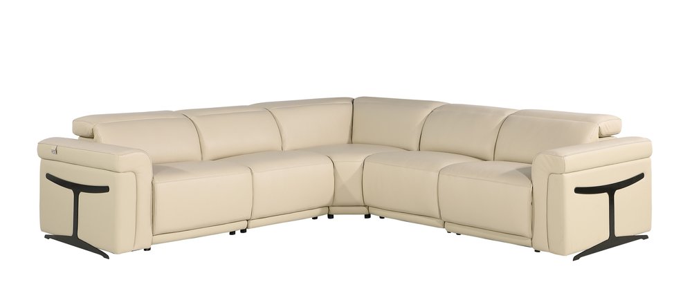 Beige Italian Leather Modular L Shaped Five Piece Corner Sectional HomeRoots