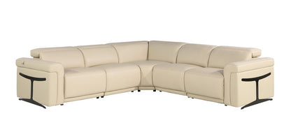 Beige Italian Leather Modular L Shaped Five Piece Corner Sectional HomeRoots
