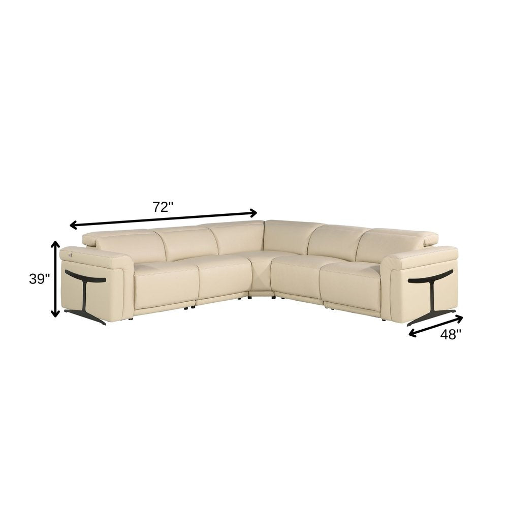 Beige Italian Leather Modular L Shaped Five Piece Corner Sectional HomeRoots