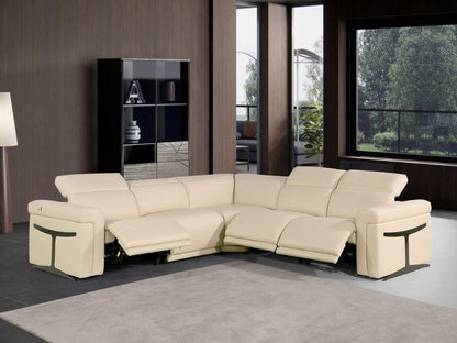 Beige Italian Leather Modular L Shaped Five Piece Corner Sectional HomeRoots