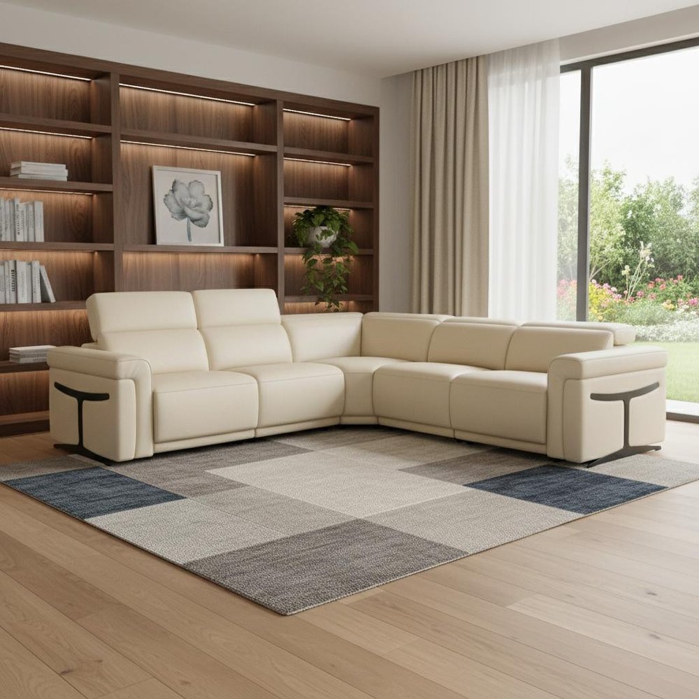 Beige Italian Leather Modular L Shaped Five Piece Corner Sectional HomeRoots
