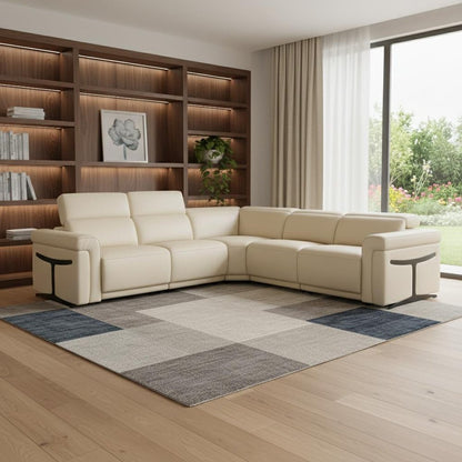 Beige Italian Leather Modular L Shaped Five Piece Corner Sectional HomeRoots