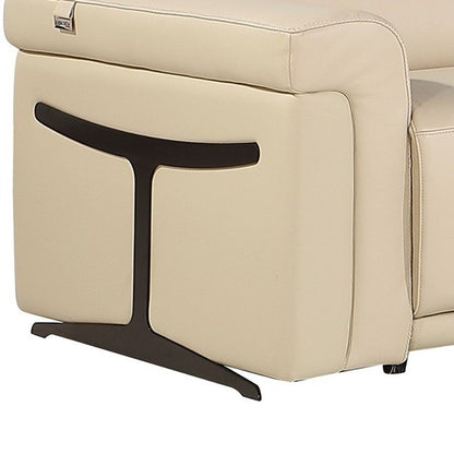 Beige Italian Leather Modular L Shaped Seven Piece Corner Sectional With Console HomeRoots