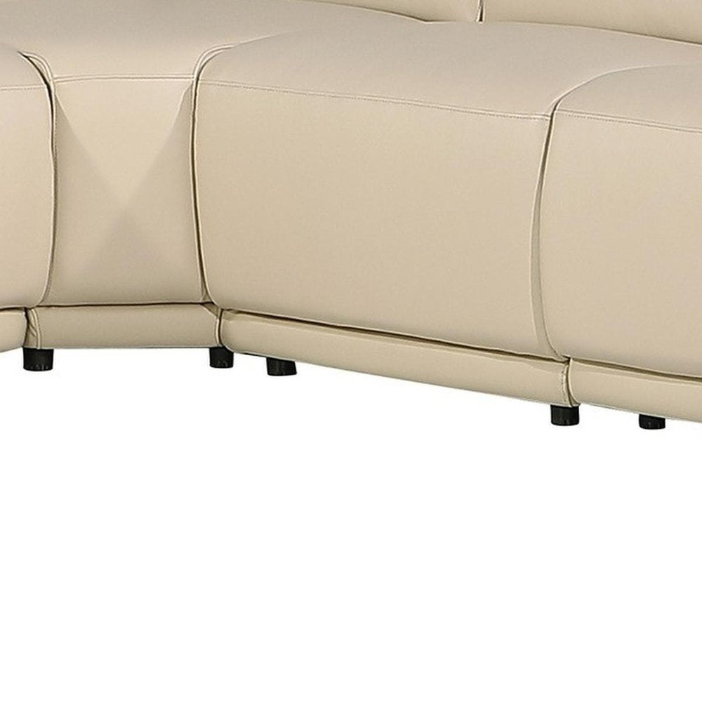 Beige Italian Leather Modular L Shaped Eight Piece Corner Sectional With Console HomeRoots