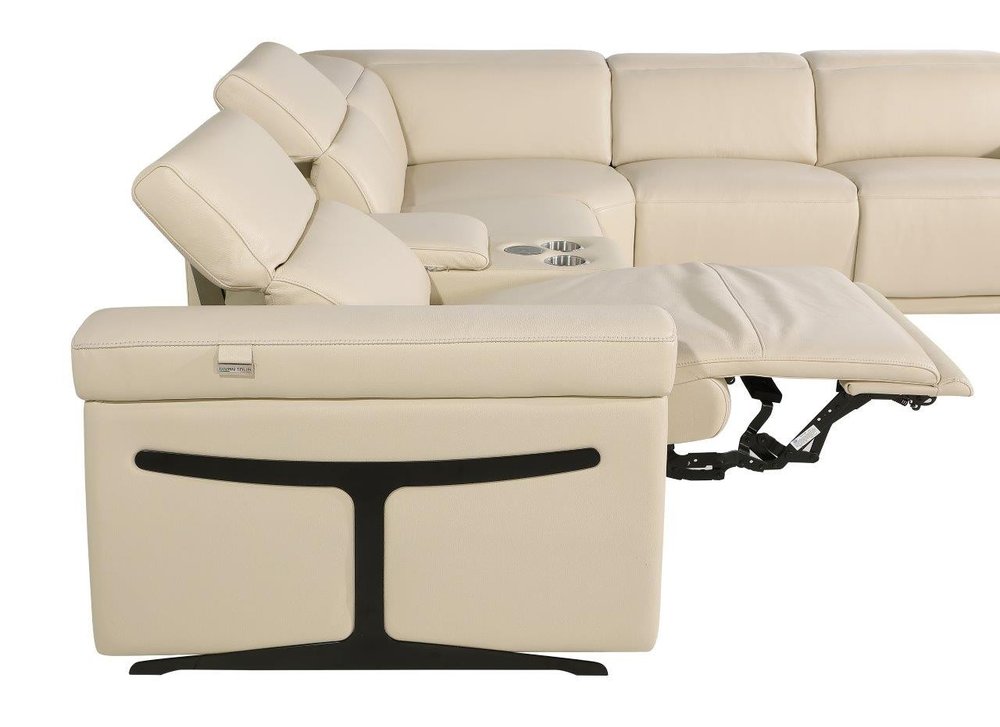 Beige Italian Leather Modular L Shaped Eight Piece Corner Sectional With Console HomeRoots