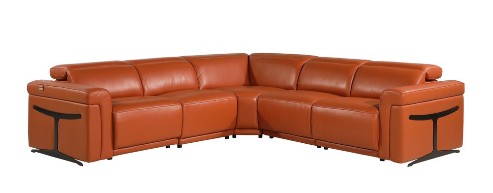 Camel Italian Leather Modular L Shaped Five Piece Corner Sectional HomeRoots