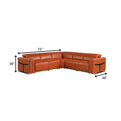 Camel Italian Leather Modular L Shaped Five Piece Corner Sectional HomeRoots
