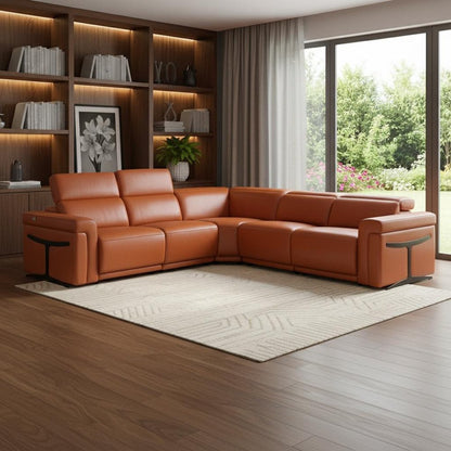 Camel Italian Leather Modular L Shaped Five Piece Corner Sectional HomeRoots