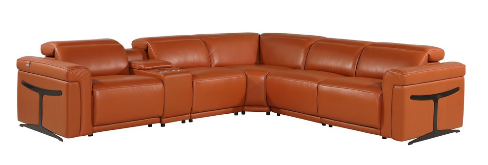 Camel Italian Leather Modular L Shaped Six Piece Corner Sectional With Console HomeRoots