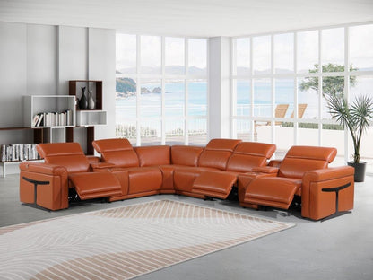 Camel Italian Leather Modular L Shaped Eight Piece Corner Sectional With Console HomeRoots