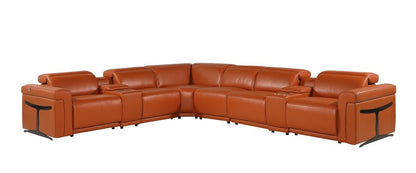 Camel Italian Leather Modular L Shaped Eight Piece Corner Sectional With Console HomeRoots