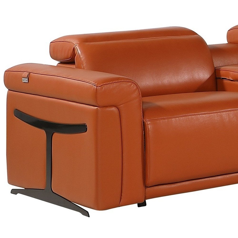 Camel Italian Leather Modular L Shaped Eight Piece Corner Sectional With Console HomeRoots