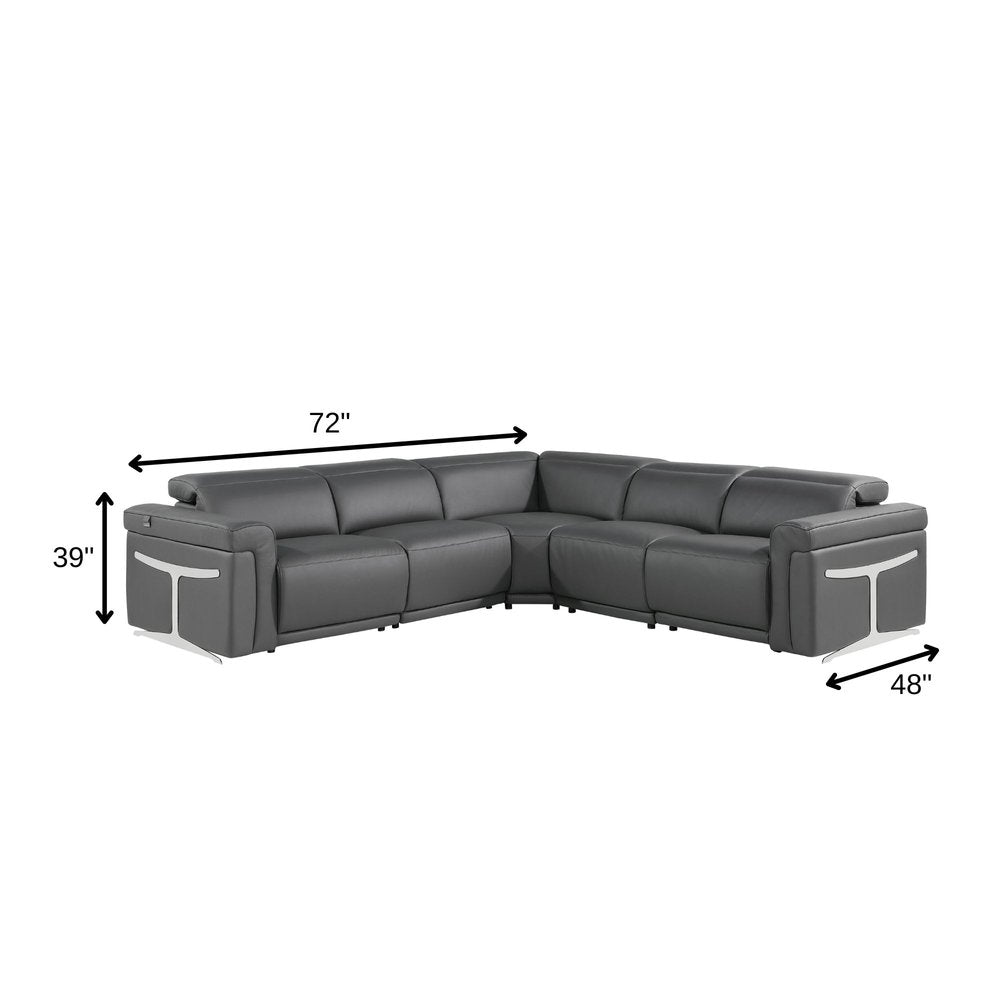 Gray Italian Leather Modular L Shaped Five Piece Corner Sectional HomeRoots