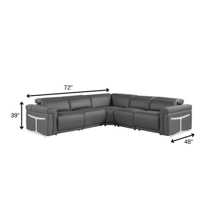 Gray Italian Leather Modular L Shaped Five Piece Corner Sectional HomeRoots