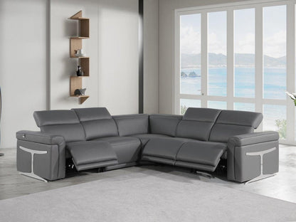 Gray Italian Leather Modular L Shaped Five Piece Corner Sectional HomeRoots