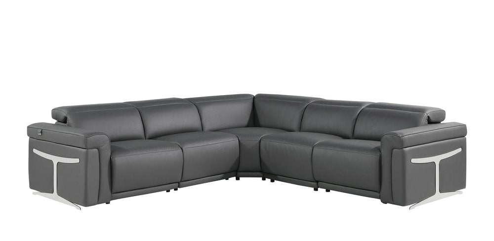 Gray Italian Leather Modular L Shaped Five Piece Corner Sectional HomeRoots