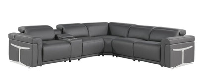 Gray Italian Leather Modular L Shaped Six Piece Corner Sectional With Console HomeRoots