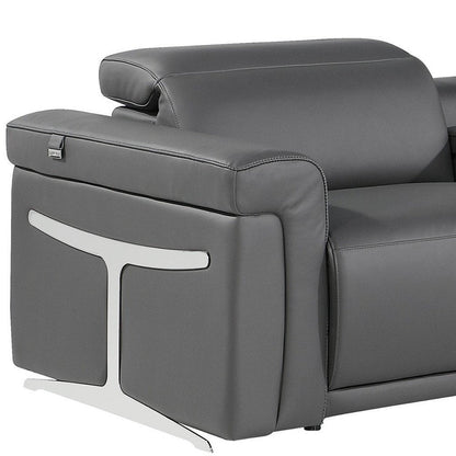 Gray Italian Leather Modular L Shaped Six Piece Corner Sectional With Console HomeRoots