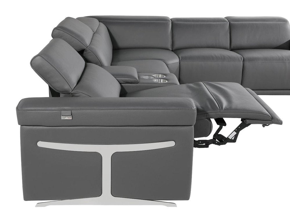 Gray Italian Leather Modular L Shaped Six Piece Corner Sectional With Console HomeRoots