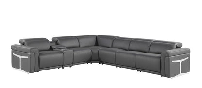Gray Italian Leather Modular L Shaped Seven Piece Corner Sectional With Console HomeRoots