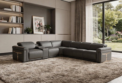 Gray Italian Leather Modular L Shaped Seven Piece Corner Sectional With Console HomeRoots