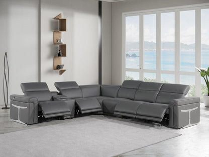 Gray Italian Leather Modular L Shaped Seven Piece Corner Sectional With Console HomeRoots