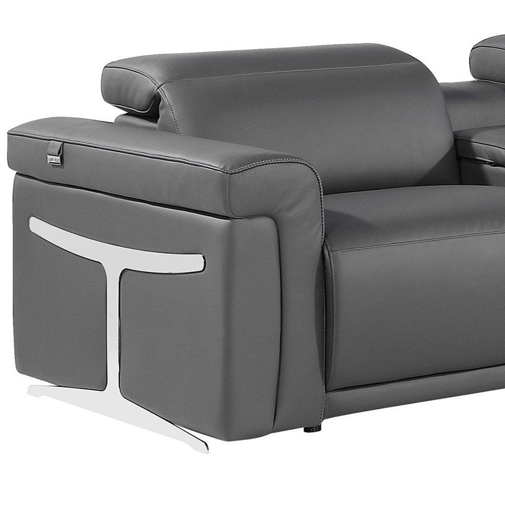 Gray Italian Leather Modular L Shaped Seven Piece Corner Sectional With Console HomeRoots