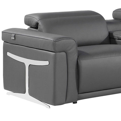 Gray Italian Leather Modular L Shaped Seven Piece Corner Sectional With Console HomeRoots