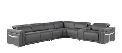 Gray Italian Leather Modular L Shaped Seven Piece Corner Sectional With Console HomeRoots