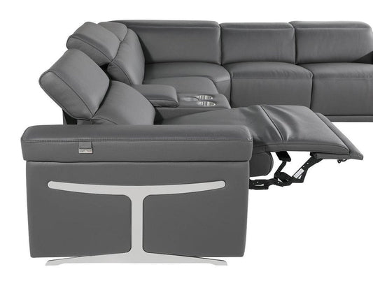 Gray Italian Leather Modular L Shaped Seven Piece Corner Sectional With Console HomeRoots