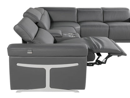Gray Italian Leather Modular L Shaped Seven Piece Corner Sectional With Console HomeRoots