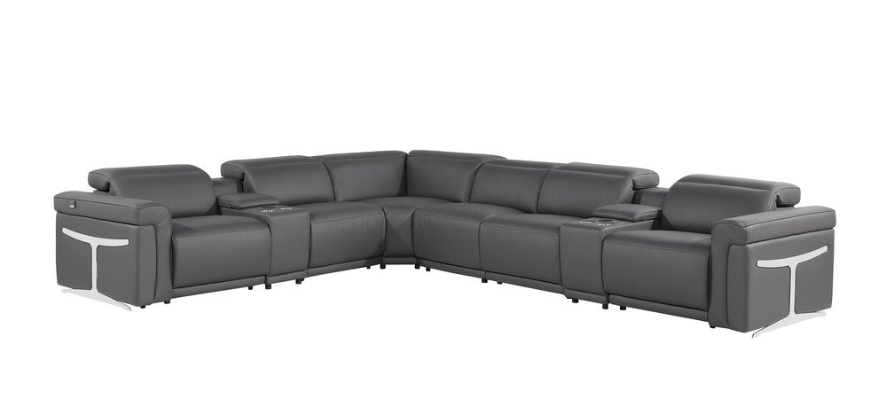 Gray Italian Leather Modular L Shaped Eight Piece Corner Sectional With Console HomeRoots